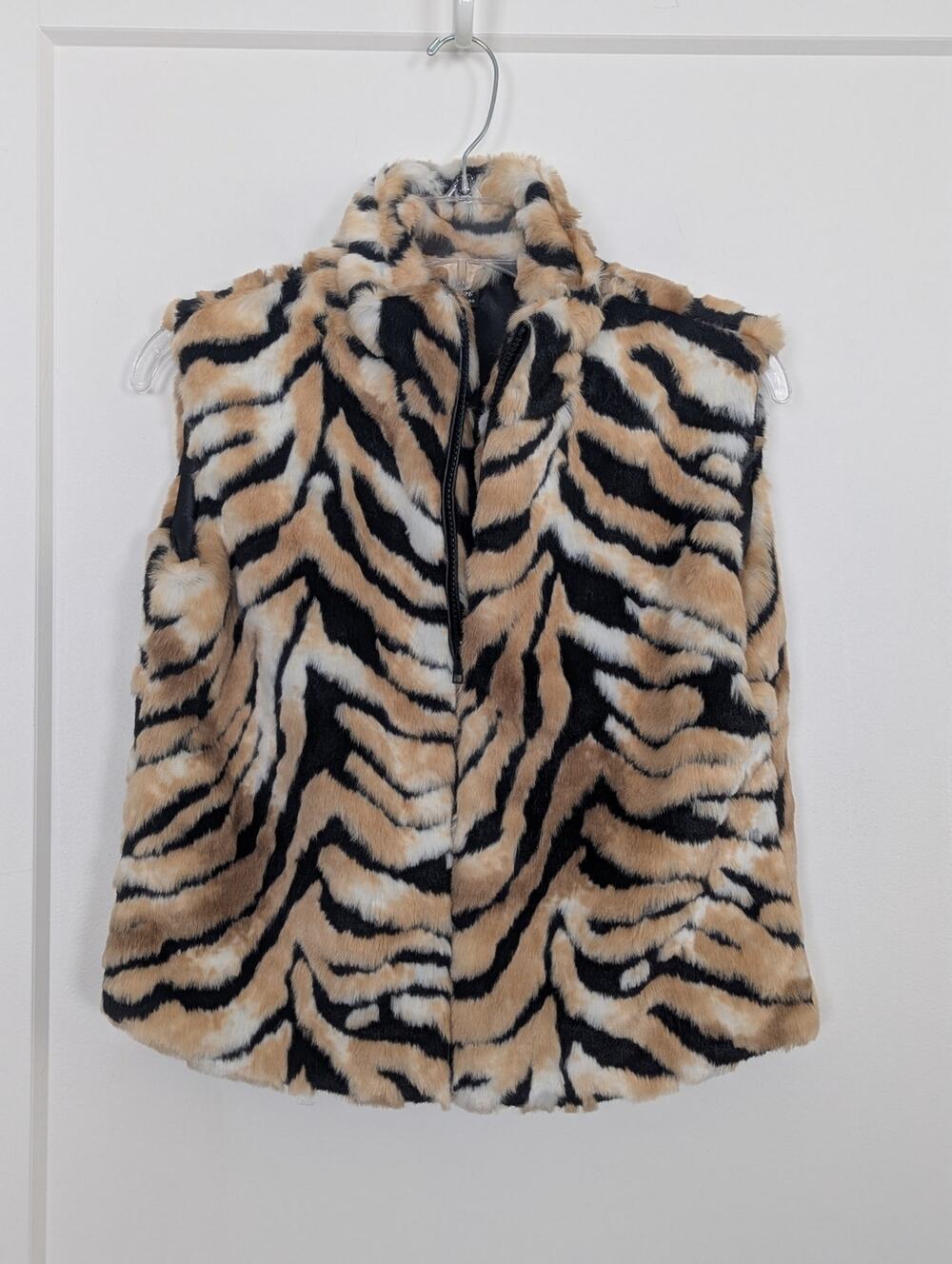 Cejon Faux Fur Tiger Print Vest Small Full Zip Mob Wife Y2K Retro
